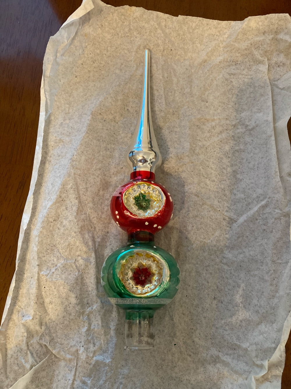 Vintage Glass Christmas Tree Topper in Red and Green - Picture 2 of 8